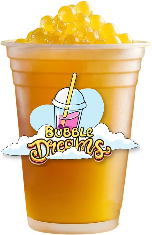 Bubble tea de fruta coronado de perlas doradas